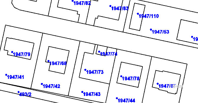 Parcela st. 1947/74 v KÚ Nivnice, Katastrální mapa