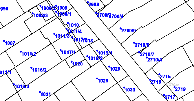 Parcela st. 1019/1 v KÚ Nivnice, Katastrální mapa