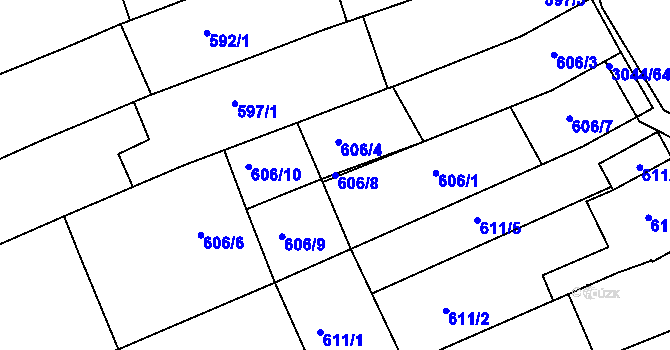 Parcela st. 606/8 v KÚ Nivnice, Katastrální mapa