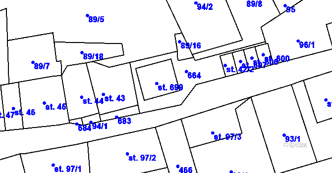 Parcela st. 42/1 v KÚ Nižbor, Katastrální mapa