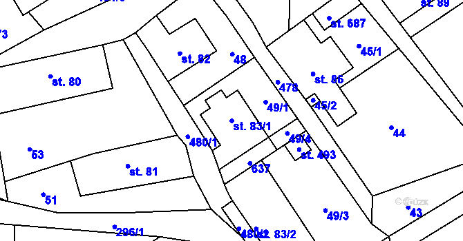 Parcela st. 83/1 v KÚ Nižbor, Katastrální mapa