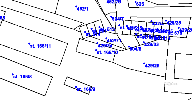 Parcela st. 166/10 v KÚ Nižbor, Katastrální mapa