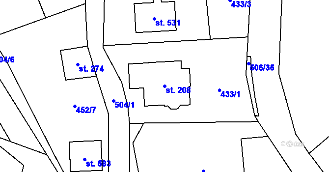 Parcela st. 208 v KÚ Nižbor, Katastrální mapa
