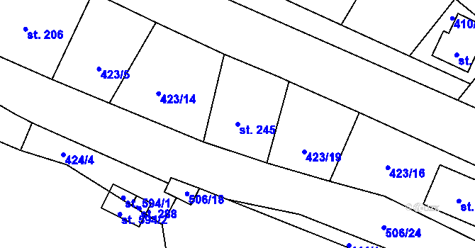 Parcela st. 245 v KÚ Nižbor, Katastrální mapa