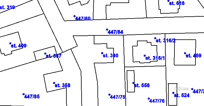Parcela st. 310 v KÚ Nižbor, Katastrální mapa