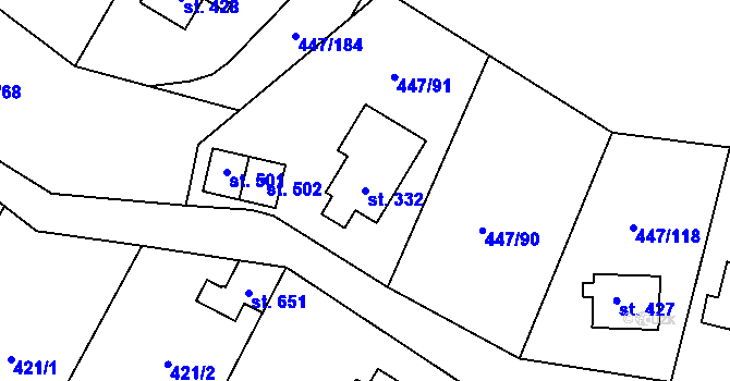 Parcela st. 332 v KÚ Nižbor, Katastrální mapa