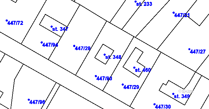 Parcela st. 348 v KÚ Nižbor, Katastrální mapa