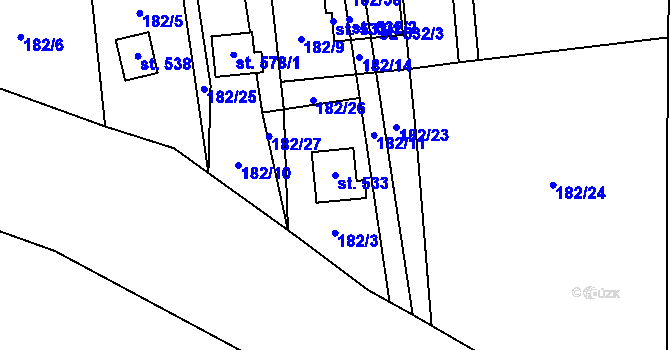 Parcela st. 533 v KÚ Nižbor, Katastrální mapa