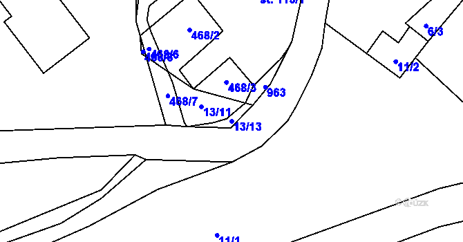 Parcela st. 13/13 v KÚ Nižbor, Katastrální mapa