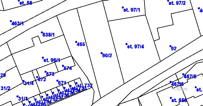 Parcela st. 90/2 v KÚ Nižbor, Katastrální mapa