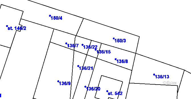 Parcela st. 136/15 v KÚ Nižbor, Katastrální mapa