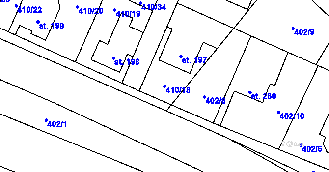 Parcela st. 410/18 v KÚ Nižbor, Katastrální mapa