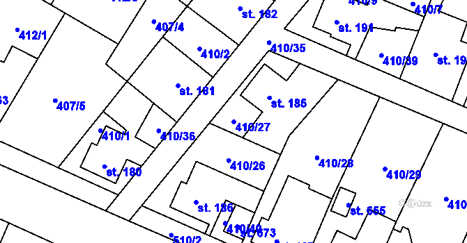 Parcela st. 410/27 v KÚ Nižbor, Katastrální mapa