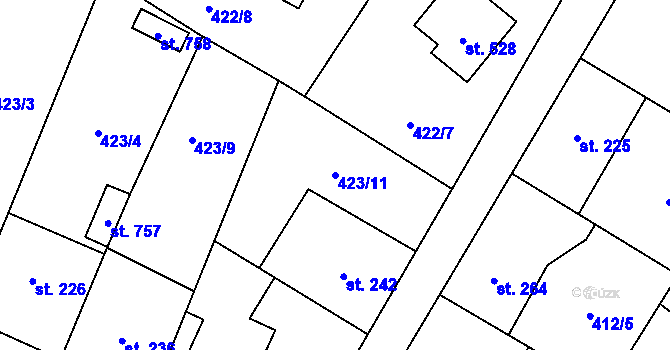 Parcela st. 423/11 v KÚ Nižbor, Katastrální mapa