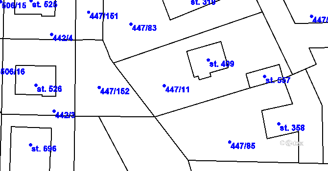 Parcela st. 447/11 v KÚ Nižbor, Katastrální mapa