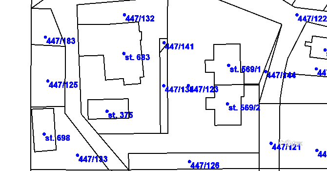 Parcela st. 447/138 v KÚ Nižbor, Katastrální mapa