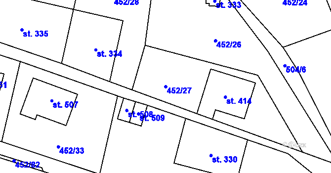 Parcela st. 452/27 v KÚ Nižbor, Katastrální mapa