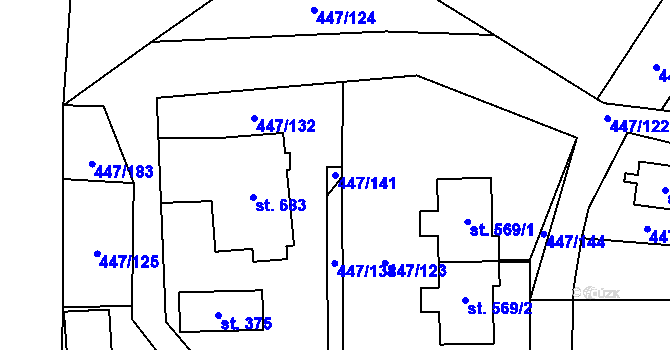 Parcela st. 447/141 v KÚ Nižbor, Katastrální mapa