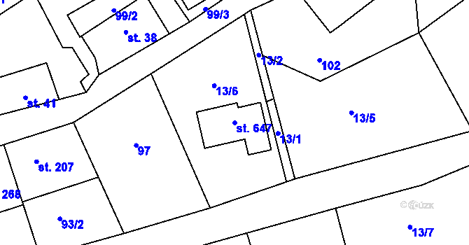Parcela st. 647 v KÚ Nižbor, Katastrální mapa
