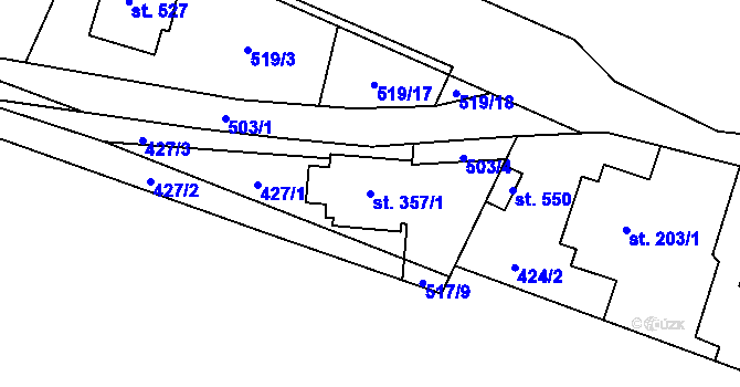 Parcela st. 357/1 v KÚ Nižbor, Katastrální mapa