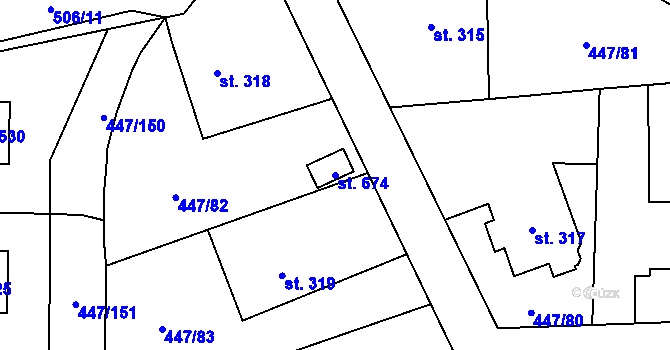 Parcela st. 674 v KÚ Nižbor, Katastrální mapa