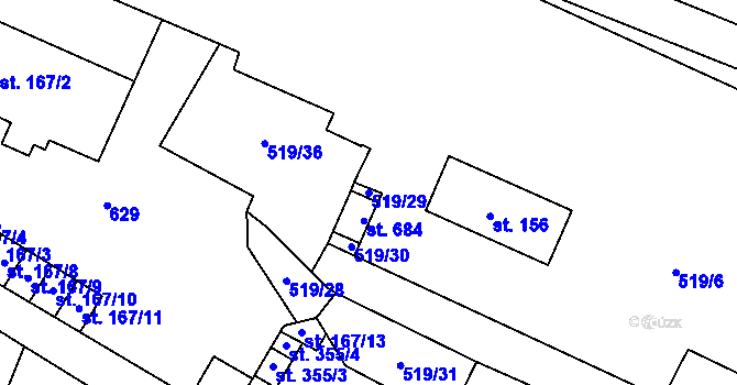 Parcela st. 519/29 v KÚ Nižbor, Katastrální mapa