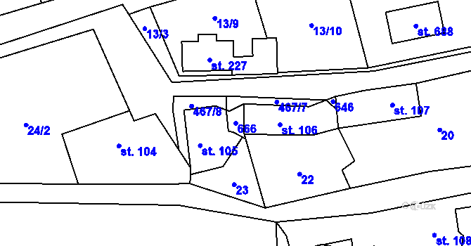 Parcela st. 666 v KÚ Nižbor, Katastrální mapa