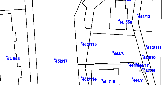 Parcela st. 452/115 v KÚ Nižbor, Katastrální mapa