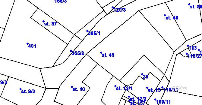 Parcela st. 45 v KÚ Nížebohy, Katastrální mapa
