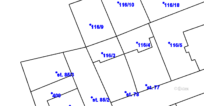 Parcela st. 116/3 v KÚ Nížebohy, Katastrální mapa