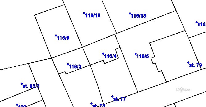 Parcela st. 116/4 v KÚ Nížebohy, Katastrální mapa