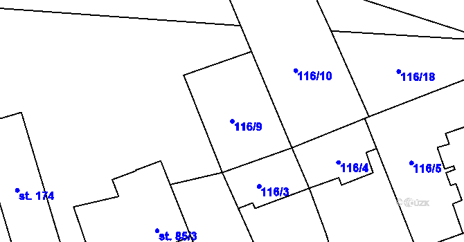 Parcela st. 116/9 v KÚ Nížebohy, Katastrální mapa