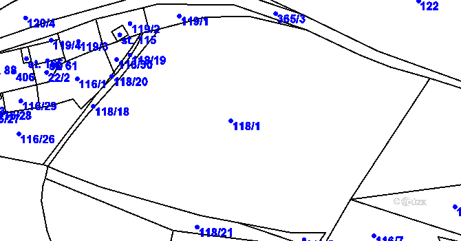 Parcela st. 118/1 v KÚ Nížebohy, Katastrální mapa