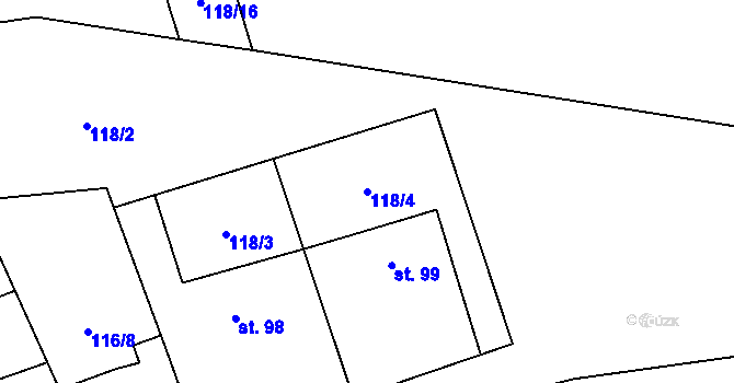 Parcela st. 118/4 v KÚ Nížebohy, Katastrální mapa