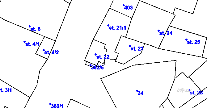 Parcela st. 21/2 v KÚ Nížebohy, Katastrální mapa