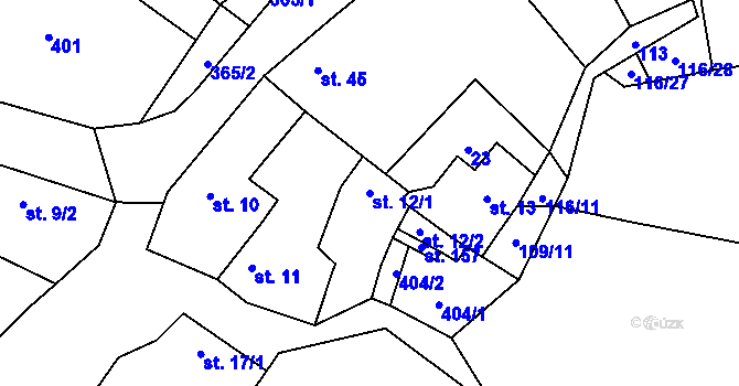 Parcela st. 12/1 v KÚ Nížebohy, Katastrální mapa