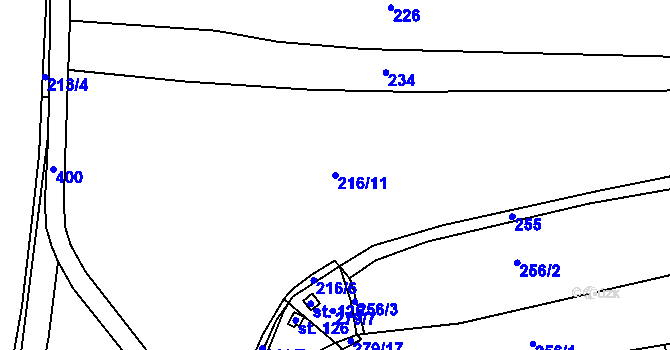 Parcela st. 216/11 v KÚ Nížebohy, Katastrální mapa