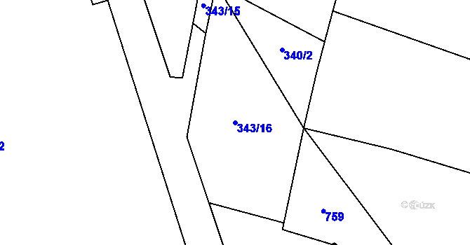 Parcela st. 343/16 v KÚ Nížebohy, Katastrální mapa