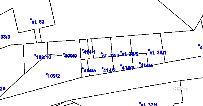Parcela st. 38/3 v KÚ Nížebohy, Katastrální mapa