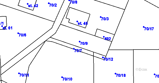 Parcela st. 70/9 v KÚ Buková u Nížkova, Katastrální mapa