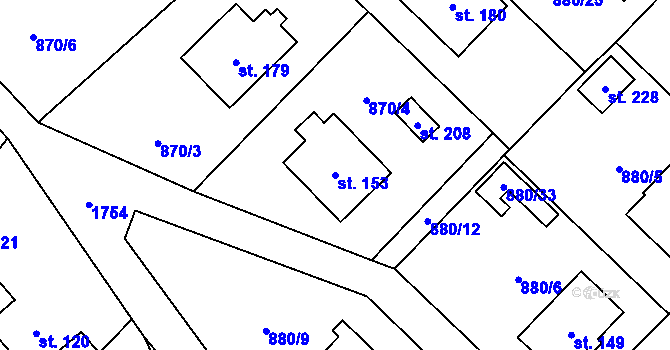 Parcela st. 153 v KÚ Nížkov, Katastrální mapa
