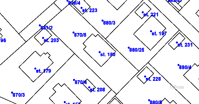 Parcela st. 180 v KÚ Nížkov, Katastrální mapa