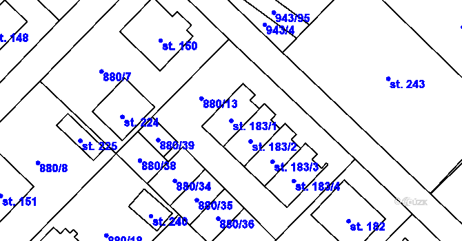 Parcela st. 183/1 v KÚ Nížkov, Katastrální mapa