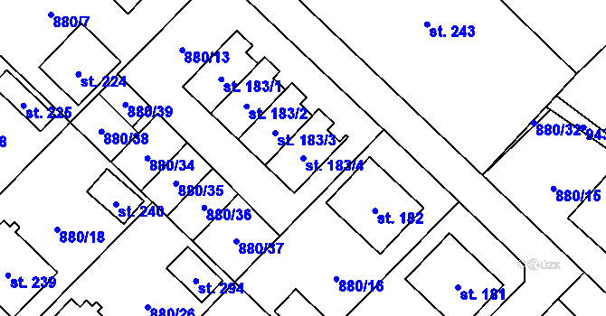 Parcela st. 183/4 v KÚ Nížkov, Katastrální mapa