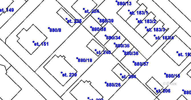 Parcela st. 240 v KÚ Nížkov, Katastrální mapa