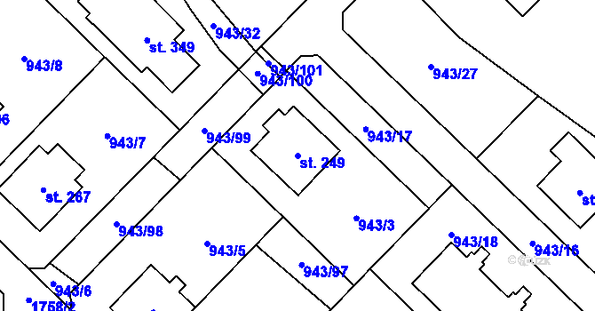 Parcela st. 249 v KÚ Nížkov, Katastrální mapa