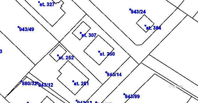 Parcela st. 250 v KÚ Nížkov, Katastrální mapa