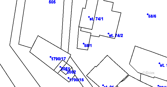 Parcela st. 58/1 v KÚ Nížkov, Katastrální mapa