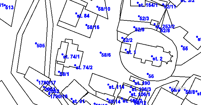 Parcela st. 58/6 v KÚ Nížkov, Katastrální mapa