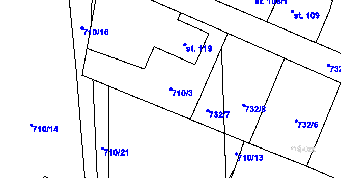 Parcela st. 710/3 v KÚ Nížkov, Katastrální mapa